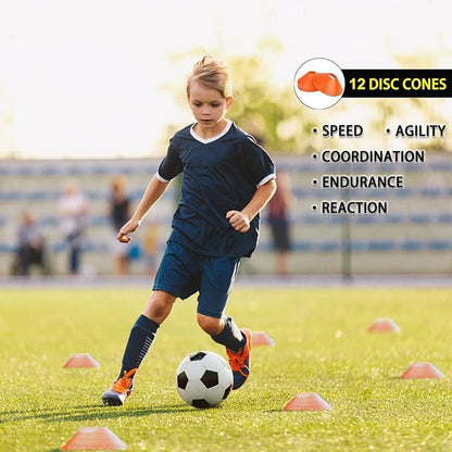 Agility Ladder Set 20ft, 4 Hurdles, 12 Soccer Cones, Jump Rope & Running Parachute - Speed Agility Training Equipment for Soccer Fitness Kids Youth Adults