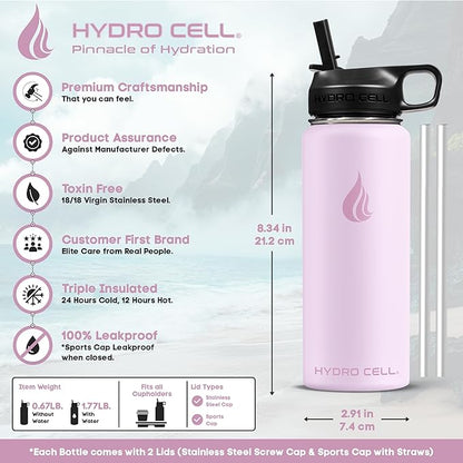 HYDRO CELL Stainless Steel Insulated Water Bottle with Straw - For Cold & Hot Drinks - Metal Vacuum Flask with Screw Cap and Modern Leakproof Sport Thermos for Adults (Pink 18oz)