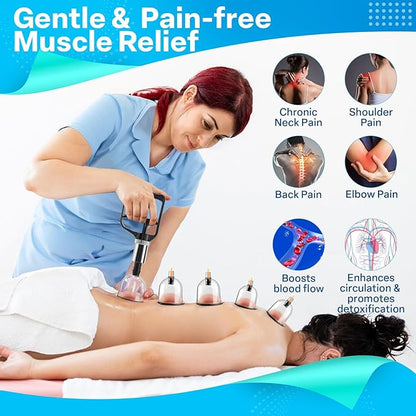 Cupping Kit for Massage Therapy, Silicone Physical Chinese Therapy Cupping Set at Home, Professional Muscle Cupping Tool with Pump & Vacuum Cups for Cellulite Reduction