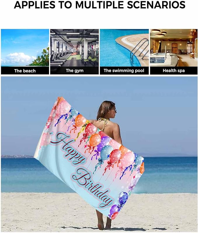 Happy Birthday Bath Towels Set of 3 for Bathroom,Soft Absorbent Shower Beach Hand Face Hair Yoga Workout Gym Towel Dish Wahcloth,Colorful Balloons Bow Gradient Modern Blue Quick Dry Bath Towels+Set