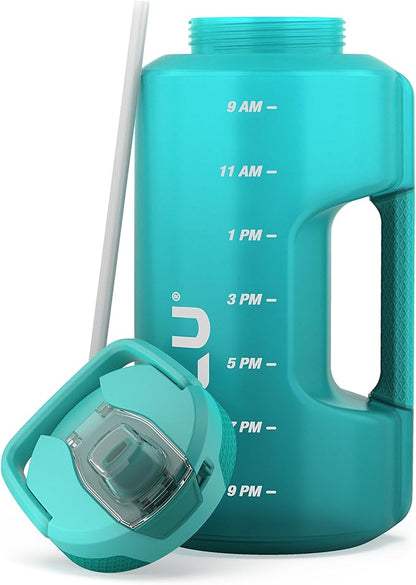 ZULU Goals 128oz Half Gallon Plastic Water Bottle with Straw and Time Marker | Large Reusable Jug with Handle and Leak Proof Lid for All Day Hydration, Gym and Outdoors, Gift Ready, Aquaviva