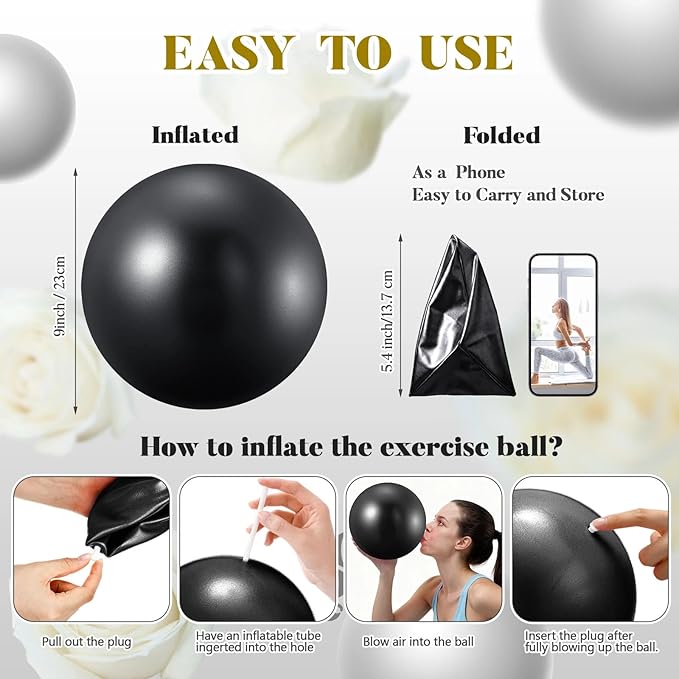 Sotiff 20 Pcs 9 Inch Pilates Ball Bulk Exercise Pilates Ball Mini Yoga Balls Therapy Core for Stability Barre Training Stretching Physical Posture Training Gym Workout with Inflation Tube
