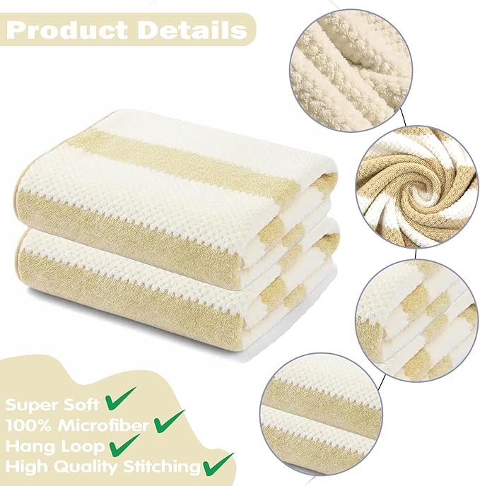 2-Pack Microfiber Bath Towels (27x54 Inches) - Ultra Soft & Quick Dry, 3X Absorbency, Lightweight for Gym, Yoga, Travel & Spa - Perfect for Home, Fitness & Post-Workout
