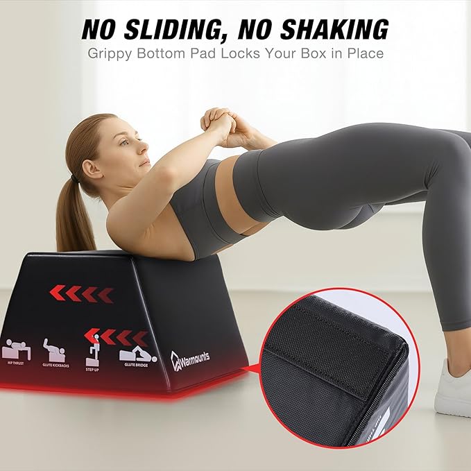 WARMOUNTS Hip Thrust Bench, Multi-Functional Hip Thrust Machine for Strength Training, Glute Bridge Box with Handle, Non-Slip Pad and Smooth Rim Design, for Home and Gym, 700LB Load Capacity