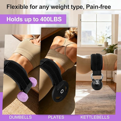 Hip Thrust Belt - Adjustable Fitness Belt for Dumbbells, Kettlebells, Plates - Support Up to 100 lbs - For Glute Workouts at Home Gym - Gifts Ideas for Women, Black