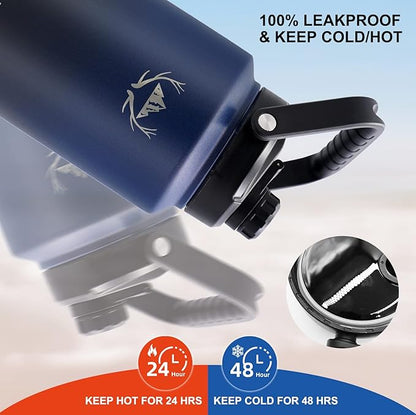 NATURE PIONEOR 1 Gallon Insulated Water Bottle - Double Vacuum Stainless Steel 128 oz Water Bottle with Holder/Carrier, Wide Mouth 1 gallon Water Jug for Outdoor Sports, Hiking, Camping, Gym
