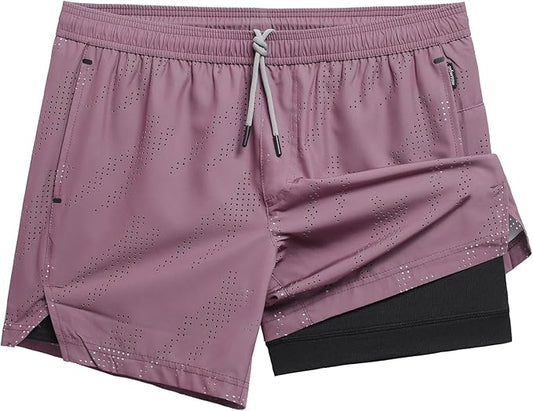 maamgic Mens Running Shorts with Compression Liner 5" Quick Dry Workout Shorts Anti-Chafe Gym Shorts 2 in 1 Athletic Shorts