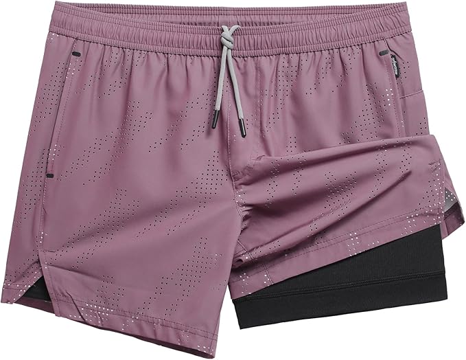 maamgic Mens Running Shorts with Compression Liner 5" Quick Dry Workout Shorts Anti-Chafe Gym Shorts 2 in 1 Athletic Shorts