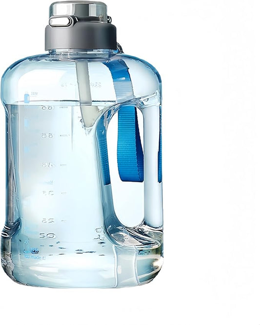 50oz & 84oz Motivational Water Bottle - Time-Marked, Leak Proof & BPA free. 2-in-1 Lid with Straw, Food-Grade Tritan. Half Gallon Sized, Ideal for Gym, Fitness & Outdoor Activities (50oz, Blue)