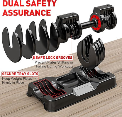 25/55lb Pair Adjustable Dumbbell Set, Adjustable Dumbbells Set of 2, 5 in 1/10 in 1 Free Weights Dumbbells Set with Anti-Slip Texture Handle, Weight Set For Home Gym Suit both Men and Women