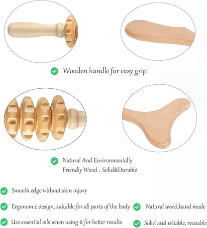 Wood Therapy Massage Tools Wooden Gua Sha Kits Maderoterapia Kit Body Sculpting Tools Wood Massager Roller for Relax Muscles (2)