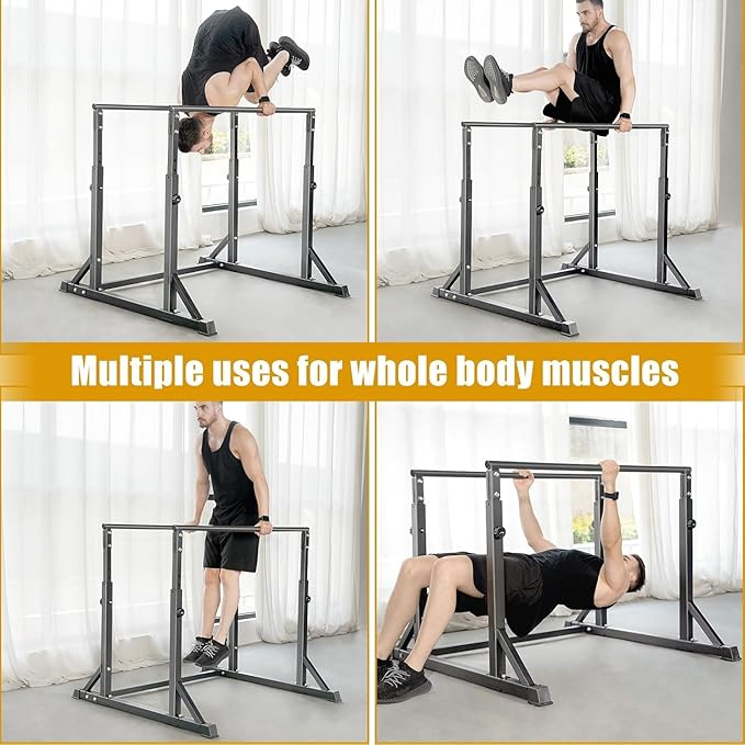 Bongkim Dip Bar, Heavy Duty Dip Station with 7 Height Levels, 800lbs Adjustable Parallel Bars for Tricep Dips Pull-Ups L-Sits Calisthenics Exercises Strength Training for Home Gym Outdoor