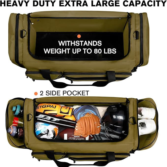Goloni 130L Heavy Duty Large Duffle Equipment Bag,Catchers Gear Bag with Shoe Compartment,Baseball Duffle Bag