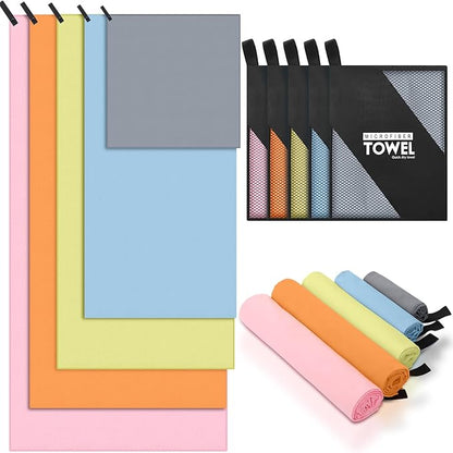 Tudomro 5 Pcs Microfiber Gym Towels Quick Dry Camping Towel for Women Men Gym Sweat Sports Towel for Yoga Tennis Running Swimming Exercise Working Out(Multicolor,Multi Size)