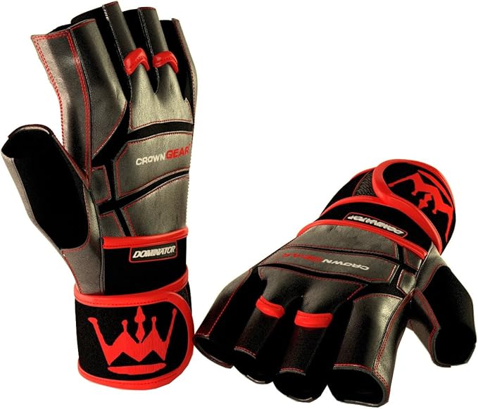 Weightlifting Gloves for Gym Fitness Bodybuilding - Dominator Leather Crossfit Cross Training Gloves Wrist Strap Wrap - Best Weight Lifting Gloves with Wrist Support for Heavy Lifting