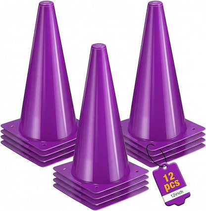 12 Inch Durable Cones,12pcs Versatile Plastic Traffic Cones and Soccer Cones for Sports Training,Agility Drills,Parking Safety,Basketball Training,Football Training.