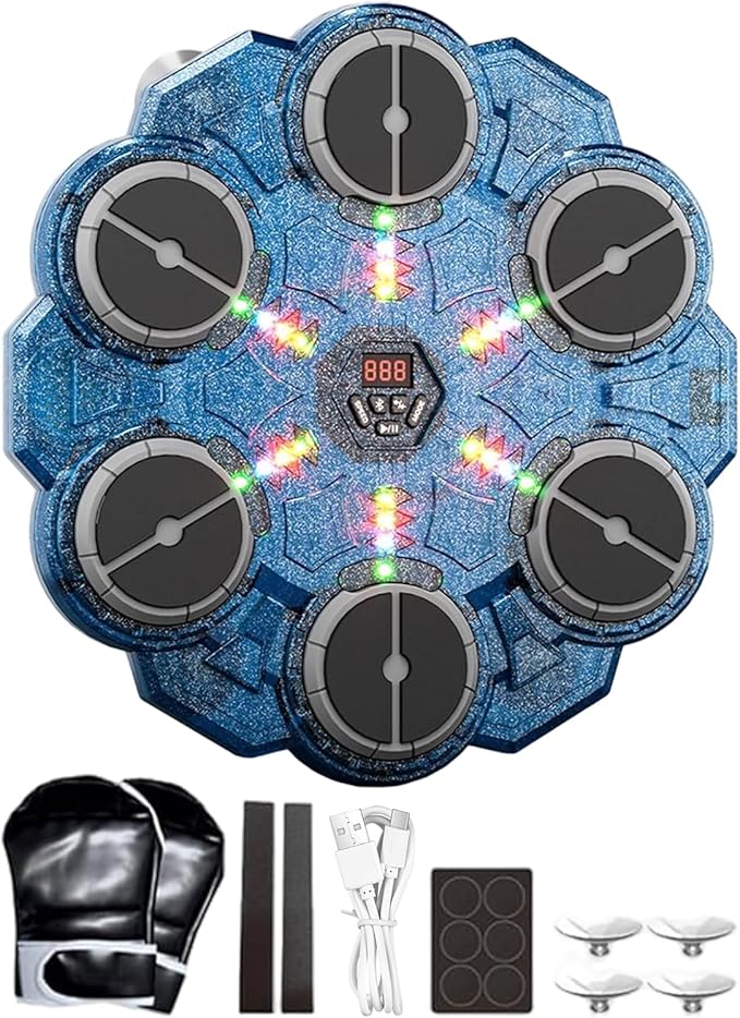 Music Boxing Machine, 9-Speed Wall-Mounted Punching Machine with LED Light Reaction Training, Smart Boxing Training Equipment for Adults and Boys, Indoor Gym Workout Exercise Fitness for Doorway,