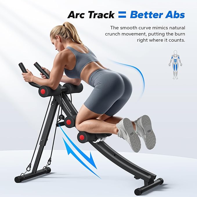 MERACH Dual Track Ab Machine, Adjustable Ab Trainer Machine, Ab Workout Equipment for Home Gym, Ergonomic Arc Track for Better Abs, Foldable Workout Machine for Full Body Workout Home Exercise (Black)