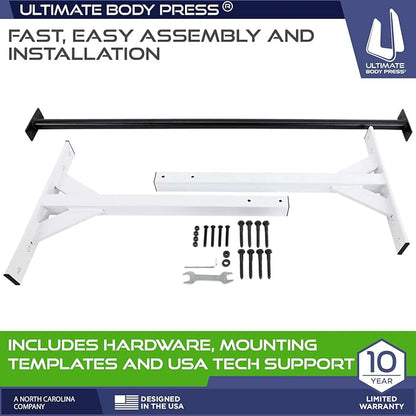 Wall or Ceiling Mount Pull Up Bar with 48” Straight Bar and 22” Risers, Double Wall Mounting Plates Fit 16” or 24” Studs and Joists by Ultimate Body Press