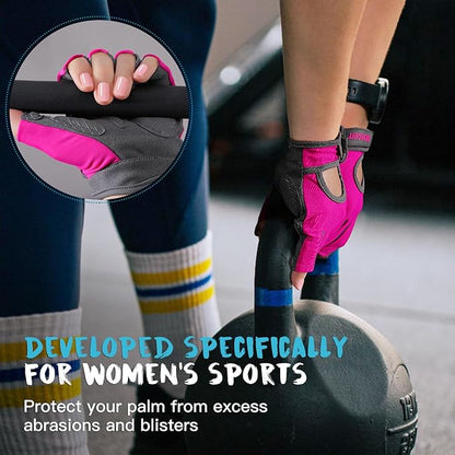 Breathable Workout Gloves for Women, Thick Padded Weight Lifting Gloves, Full Palm Protection & Extra Grip for Women Gym, Rowing, Fitness Training and Hanging