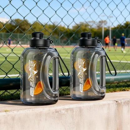 Half Gallon Water Bottle, 95 OZ/2.8 L Water Jug with Straw, Large Water Bottle with Portable Handle, Big Water Jug with Portable Strap for Drinking and Sports Outdoor Gym (Black-2)