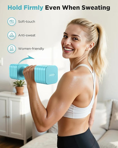 FEIERDUN 5-in-1 Adjustable Dumbbell Set of 2, 12LBS/20LBS Hand Weights for Women, Men, 1s-Adjust Dual-Stable Dumbbell Set for Women Home Gym & Outdoor