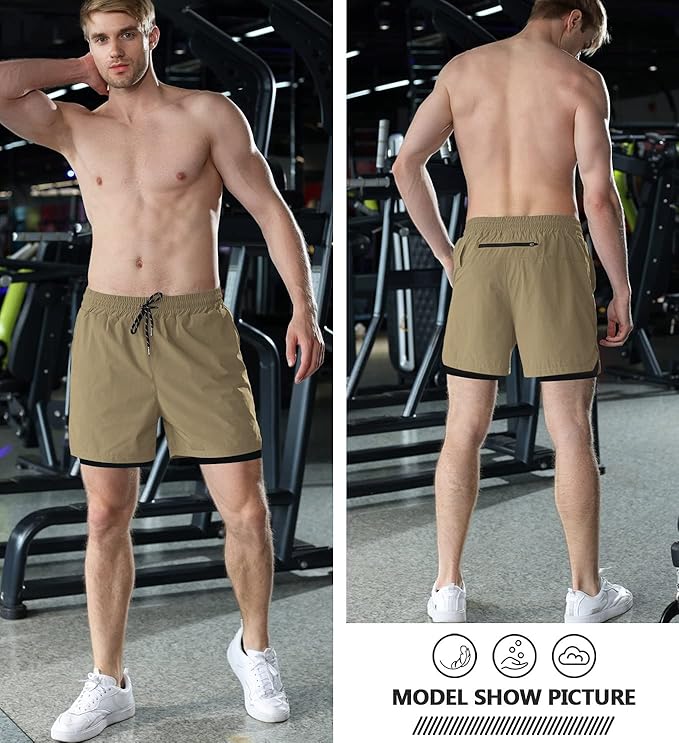Aolesy Men's 2 in 1 Running Shorts 5" Workout Gym Athletic Shorts for Men Quick Dry Lightweight Training Shorts with Pockets