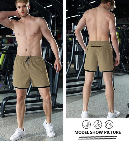 Aolesy Men's 2 in 1 Running Shorts 5" Workout Gym Athletic Shorts for Men Quick Dry Lightweight Training Shorts with Pockets