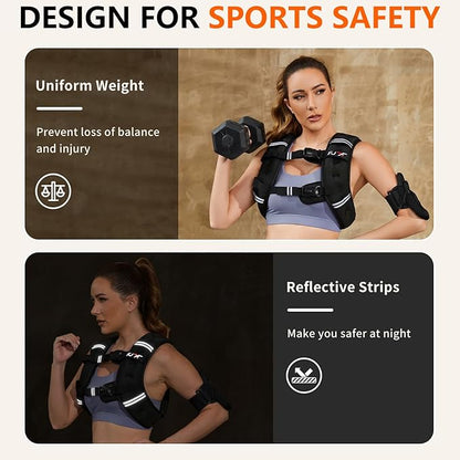 FUFF Weighted Vest Woman, 5/10/12/15/20/25/30 LB Womens Weight Vest for Walking, Strength Training Weight Vests for Female Men, Reflective Stripe Body Vest for Workout Running Jogging Fitness