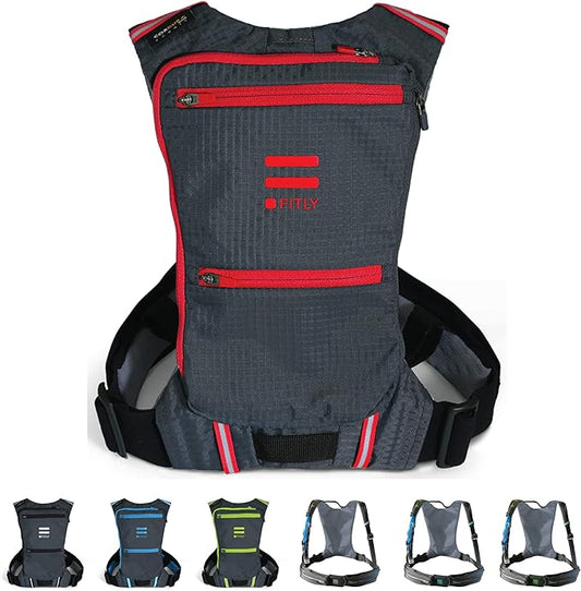 FITLY Minimalist Running Pack - Fitness Backpack Phone Holder, Storage, Thoracic Belt - Carry Personal Items - Running Gear for Men & Women - Lightweight Hydration Water Backpack