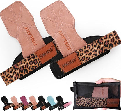 Frelaxy Lifting Wrist Straps Women and Men, Weight Lifting Grips with Cushion Wrist Loop, Double Layer Leather and Storage Pouch, Gym Workout Straps for Deadlift and Powerlifting