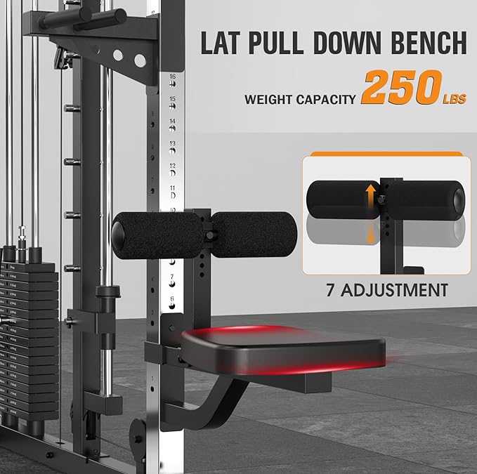 DONOW Smith Machine with Weight Stacks, Heavy Duty Home Gym System Power Cage Cable Crossover Machine Multi-Functional Trainer Ratio 1:1