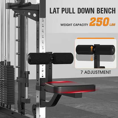 DONOW Smith Machine with Weight Stacks, Heavy Duty Home Gym System Power Cage Cable Crossover Machine Multi-Functional Trainer Ratio 1:1