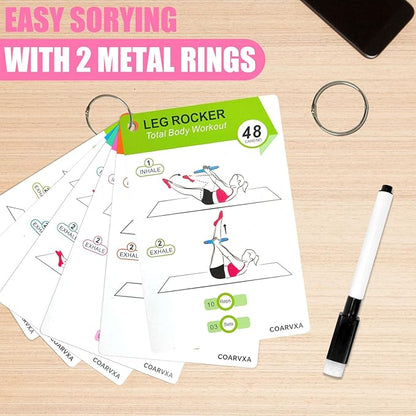 Pilates Ring Workouts for Women-58 Exercise Cards with Pilates Mat Workout Postures，ncludes 4-Week Challenge,2 Rings& Dry-Erase for Easy Organization-Home, Gym or Studio