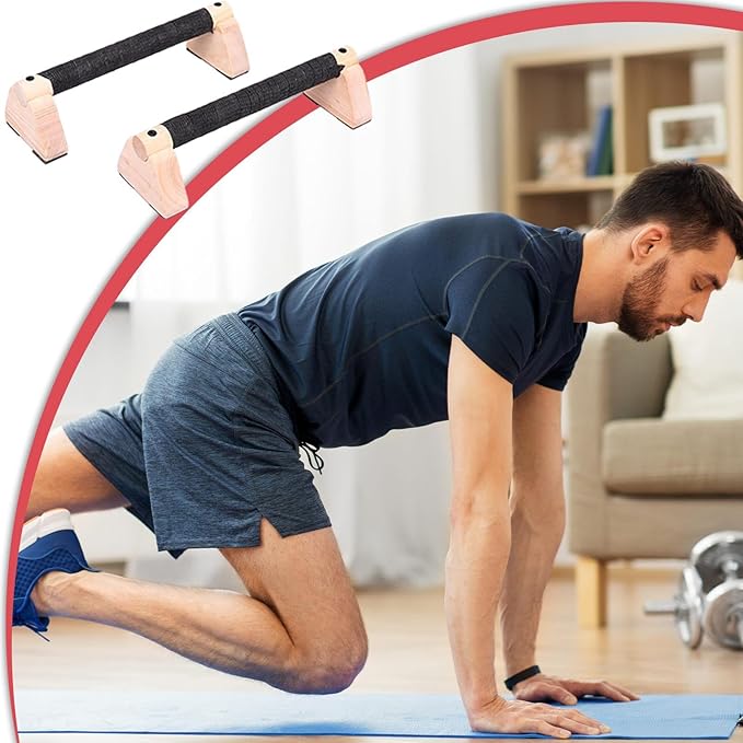 Push Up Bar - Solid Wood 30cm | 2 PCS Solid Beech Wooden Parallettes | 2X Workout Equipment, Home Gym Accessories With Wöoden Grips For Strength Training, Calisthenics