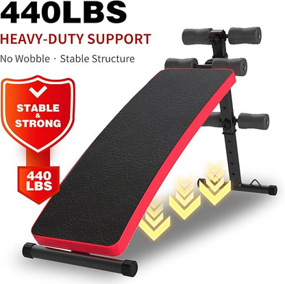 Adjustable Decline Ab Bench for Home Gym, Heavy-Duty Sit Up Bench with Extended Backrest, Multi-Angle Core Training & Decline Bench Press, Foldable Weight Bench Supports up to 440 lbs