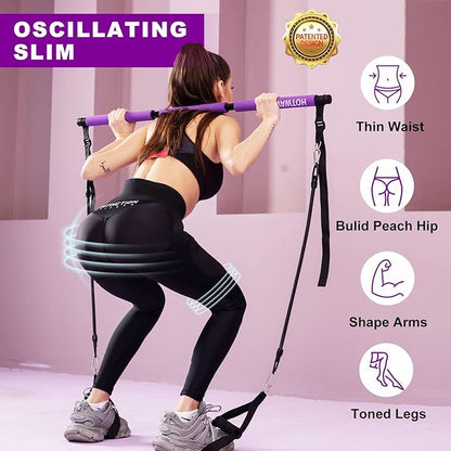 Pilates bar kit Multiple Fitness bar with Resistance Bands, Ab Rollers.Core Strength Training Equipment. Squat Machine for Men and Women.Portable Home Gym Pilates bar kit for Full Body Training Women