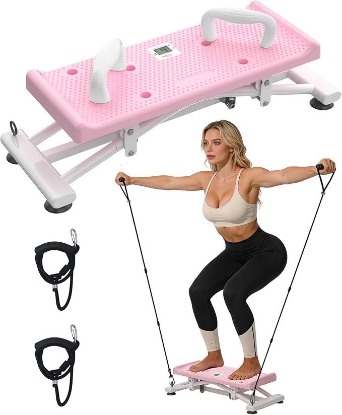 Balance Board for Adults, Ski Training Exercise Equipment with Resistance Bands, Portable Wobble Board with LCD Monitor, 300 lbs Capacity, Balance Trainer for Full Body Workout at Home Gym