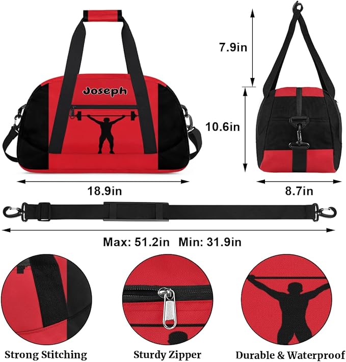 Personalized Sports Duffel Bag with Name, Men Sport Duffel Gym Training Bag Weekender Bags Athlete Bag Travel Workout Duffel Bag, Weightlifting Silhouette