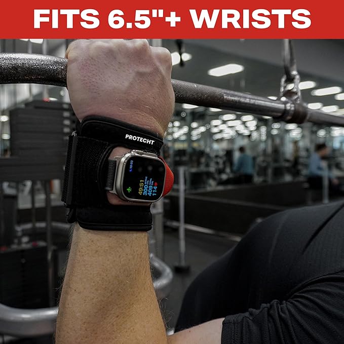 PROTECHT Lifting Wrist Straps for Weightlifting with Smartwatch, Bodybuilding, Powerlifting, Strength Training - Lifting with Apple Watch - Padded with Cotton Strap and Wrist Support for Hard Pull
