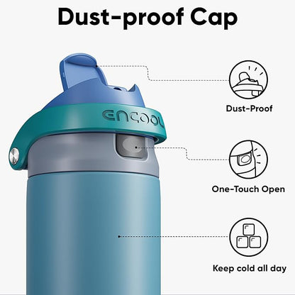 ENCOOL Leakproof Insulated Water Bottle with Straw Dual-Sip Water Bottle Bag-Safe Design for Work, Commute & Gym – Keeps Drinks Cold All Day, 32 oz, Teal Blue