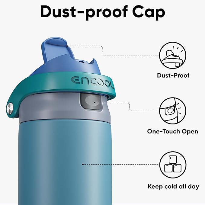 ENCOOL Leakproof Insulated Water Bottle with Straw Dual-Sip Water Bottle Bag-Safe Design for Work, Commute & Gym – Keeps Drinks Cold All Day, 40 oz, Teal Blue