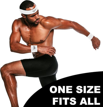 3pc Unisex Athletic Sweatband Set - 2.25in Workout Headband & 3.25in Wristbands w/Stay Dry Technology, Terry Cloth Band Moisture-Wicking Fabric | Quality Fitness Accessories for Active Comfort-Reebok