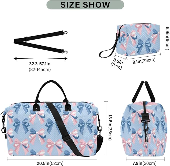 Weekender Bags Travel Duffel Gym Bag Carry on Overnight Tote Bag with Toiletry Bag for Airplane Travel Trip Gym Yoga (Ribbon Bow Sea)