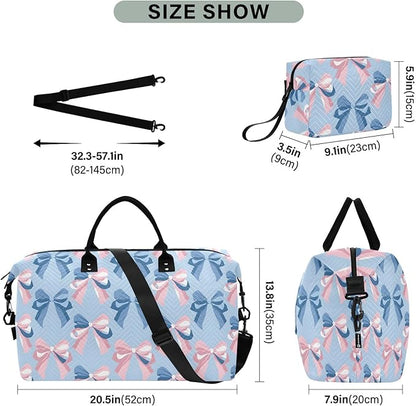 Weekender Bags Travel Duffel Gym Bag Carry on Overnight Tote Bag with Toiletry Bag for Airplane Travel Trip Gym Yoga (Ribbon Bow Sea)