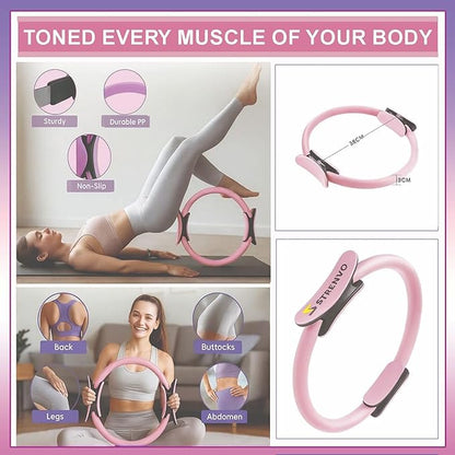Yoga Pilates Ring Set for Home Workouts – 18 Pcs Fitness Kit for Women – Resistance & Toning Accessories with Circle Ring, Ideal for Full Body Toning & Flexibility