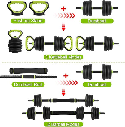 Adjustable Weight Set 44/88Lbs, 4-in-1 Dumbbell Set and Barbell Weight Set for Home Gym, Converts to Kettlebell & Push-Up Stand, Free Weights Dumbbells Set for Men & Women Full Body Workout