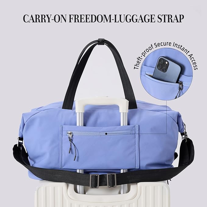 Timeet Expandable Gym Duffel Bag For Women with Yoga Mat Strap, 47L Sports Duffle Bag With Shoes Compartment&Dry Wet Pocket, Water Resistant Carry on Sports Weekend Travel Overnight Bag, Powder Blue
