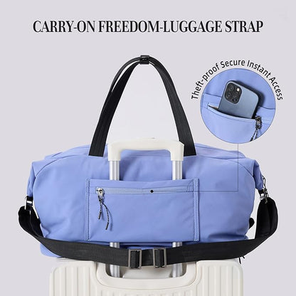 Timeet Expandable Gym Duffel Bag For Women with Yoga Mat Strap, 47L Sports Duffle Bag With Shoes Compartment&Dry Wet Pocket, Water Resistant Carry on Sports Weekend Travel Overnight Bag, Powder Blue