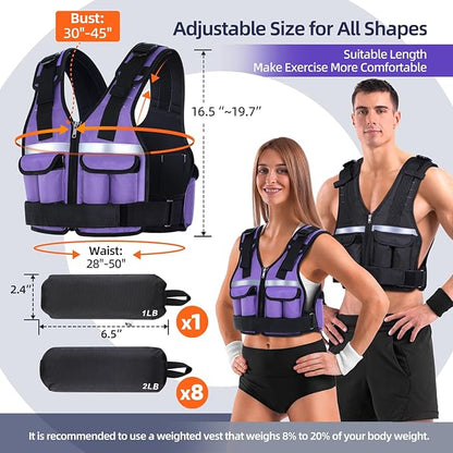 Sportneer Adjustable Weighted Vest Weights: 2-18 lbs/2-40 lbs Washable Weight Vest for Walking 16 In 1 Fast Adjust Rucking Vest for Women and Men Home Gym Running Jogging Strength Training Vests